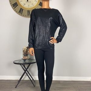 LAUREN By Ralph Lauren 
Shiny Shimmer Black Pullover Top Blouse Shirt
